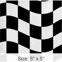 216/Case Bulk Black and White Check Beverage Napkins