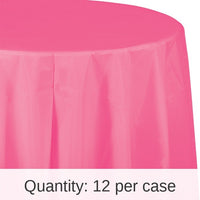 12/Case Bulk Candy Pink Round Plastic 82 inch Table Covers