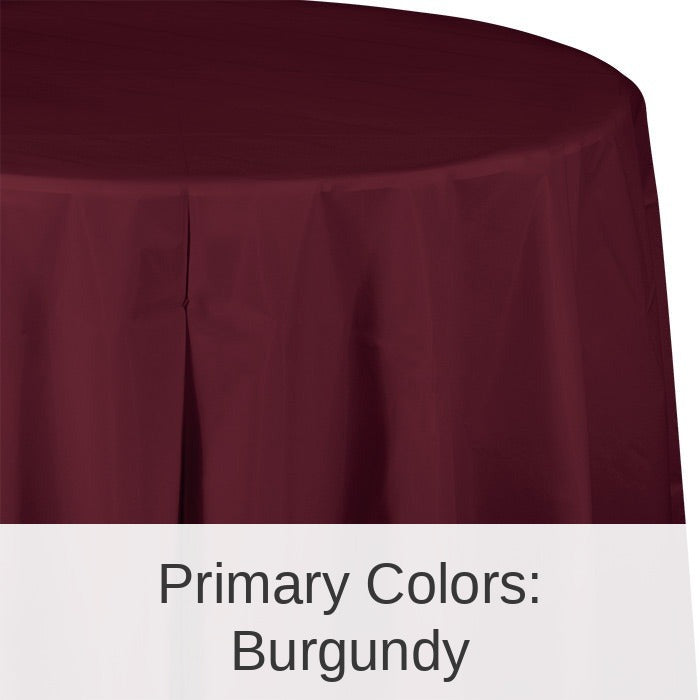 12/Case Bulk Burgundy Round Plastic 82 inch Table Covers