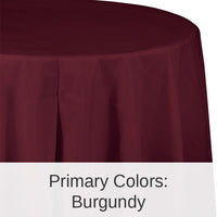 12/Case Bulk Burgundy Round Plastic 82 inch Table Covers