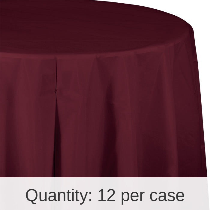 12/Case Bulk Burgundy Round Plastic 82 inch Table Covers