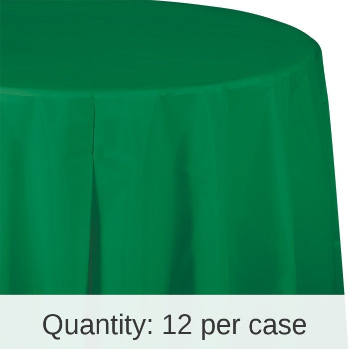 12/Case Bulk Emerald Green Round Plastic 82 inch Table Covers
