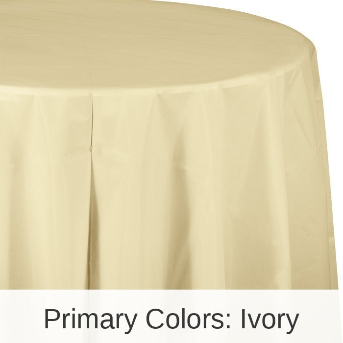 12/Case Bulk Ivory Round Plastic 82 inch Table Covers