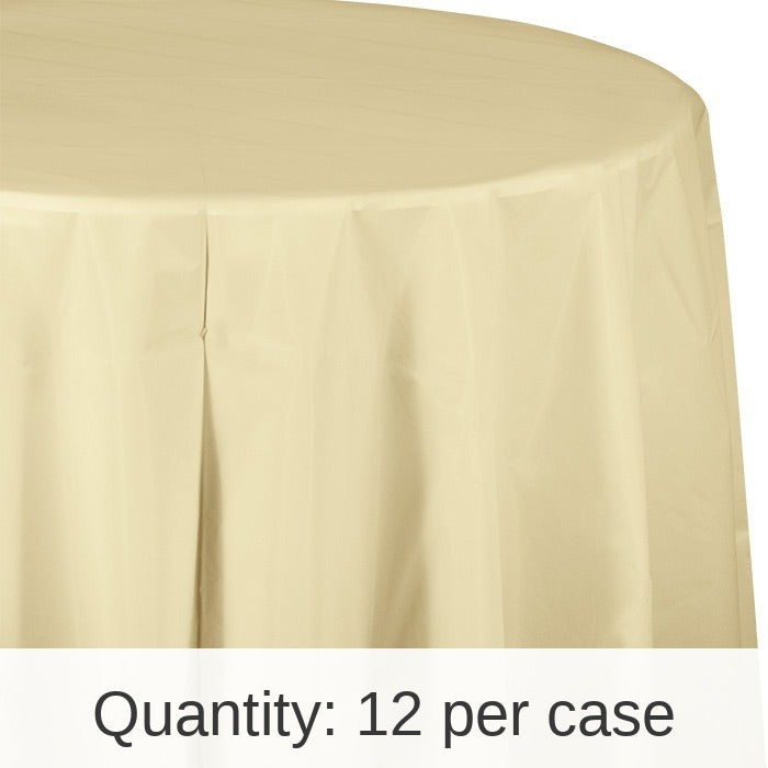 12/Case Bulk Ivory Round Plastic 82 inch Table Covers