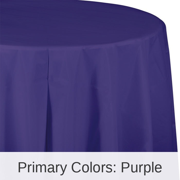12/Case Bulk Purple Round Plastic 82 inch Table Covers