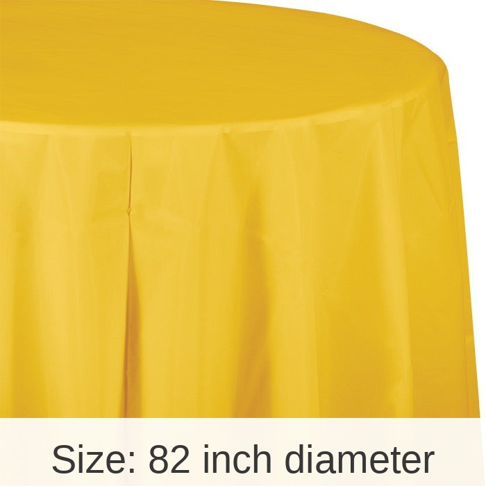 12/Case Bulk School Bus Yellow Round Plastic 82 inch Table Covers