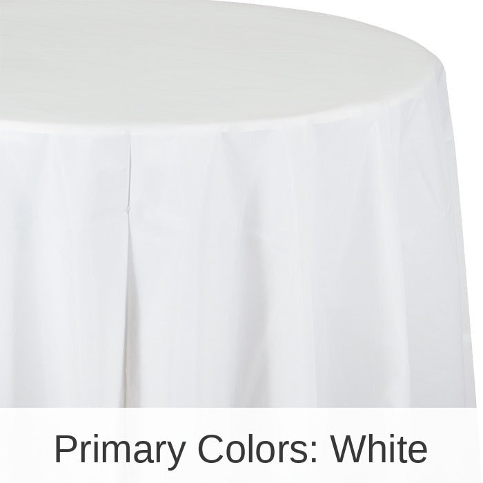 12/Case Bulk White Round Plastic 82 inch Table Covers