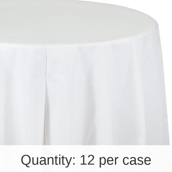 12/Case Bulk White Round Plastic 82 inch Table Covers