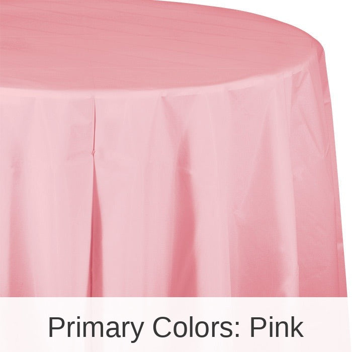 12/Case Bulk Classic Pink Round Plastic 82 inch Table Covers