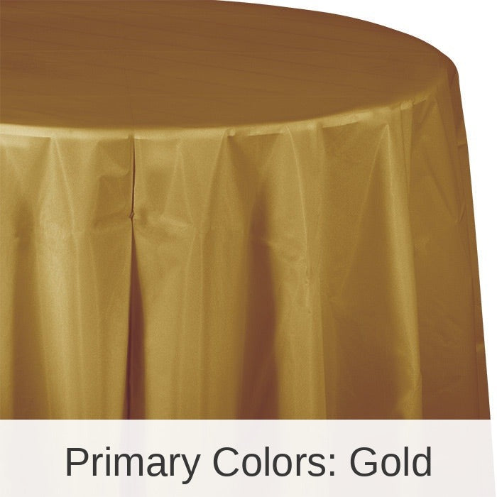 12/Case Bulk Glittering Gold Round Plastic 82 inch Table Covers
