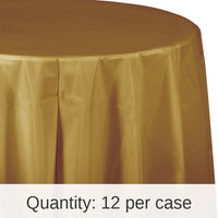 12/Case Bulk Glittering Gold Round Plastic 82 inch Table Covers