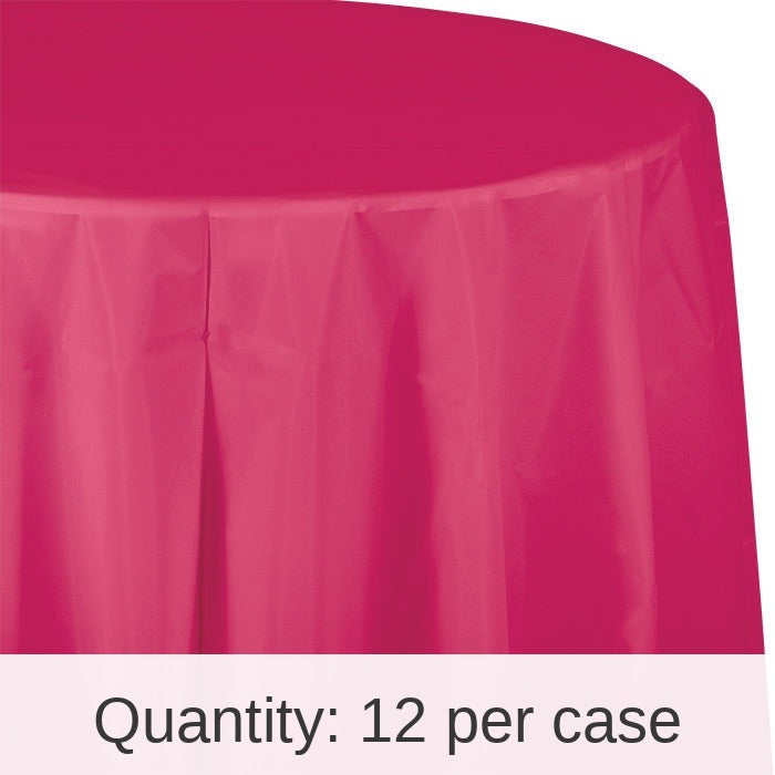 12/Case Bulk Hot Magenta Round Plastic 82 inch Table Covers