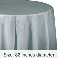12/Case Bulk Shimmering Silver Round Plastic 82 inch Table Covers