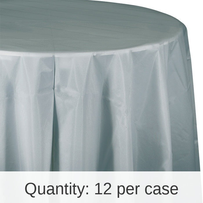 12/Case Bulk Shimmering Silver Round Plastic 82 inch Table Covers