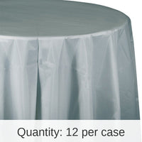 12/Case Bulk Shimmering Silver Round Plastic 82 inch Table Covers