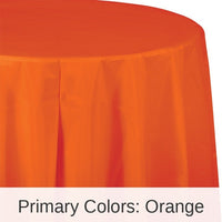 12/Case Bulk Sunkissed Orange Round Plastic 82 inch Table Covers