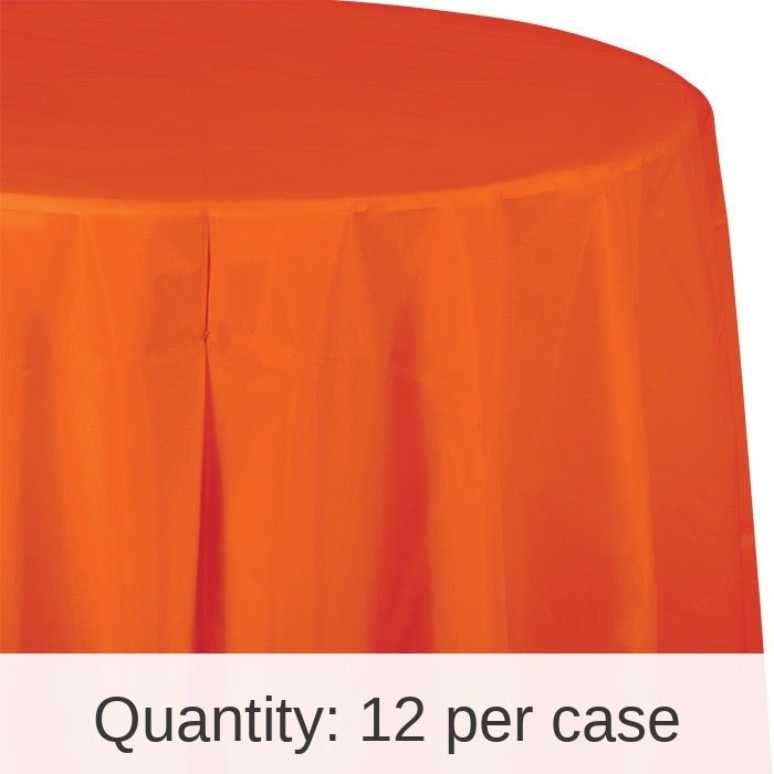 12/Case Bulk Sunkissed Orange Round Plastic 82 inch Table Covers