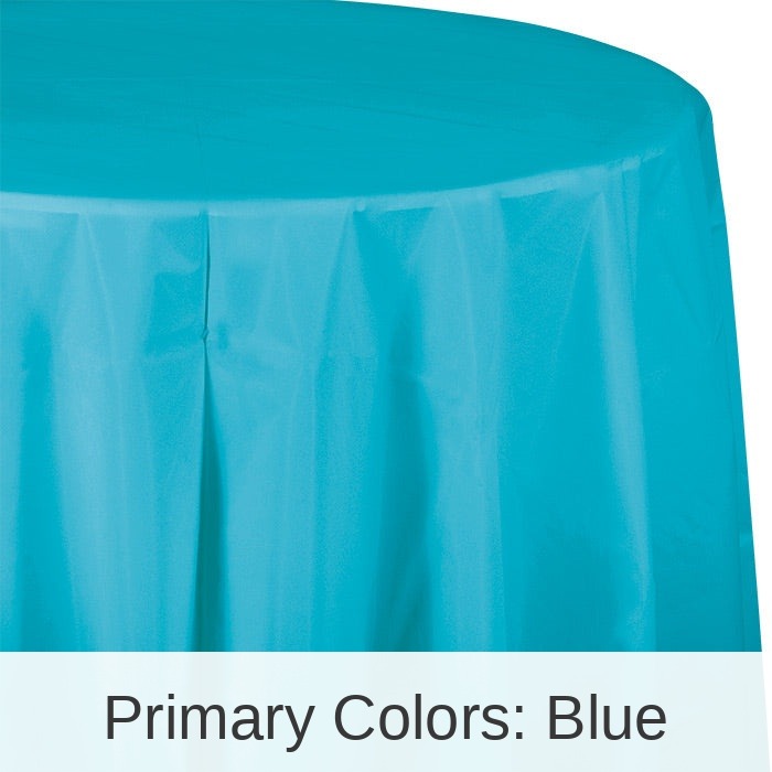 12/Case Bulk Bermuda Blue Round 82 inch Plastic Table Covers