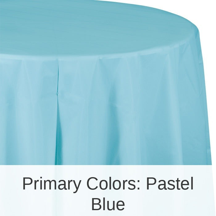 12/Case Bulk Pastel Blue Round Plastic 82 inch Table Covers