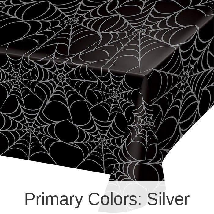 12/Case Bulk Silver Webs Plastic Table Cover