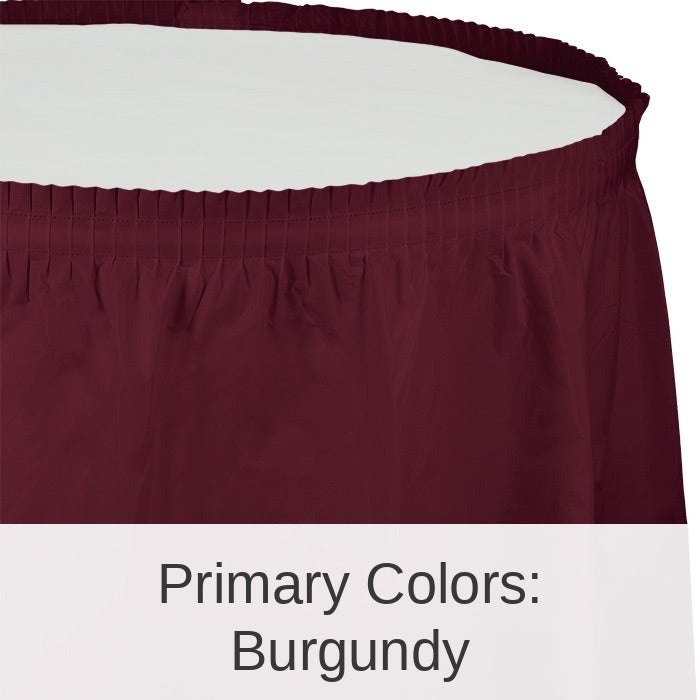 6/Case Bulk Burgundy Plastic Tableskirt 29 inch x 14 ft