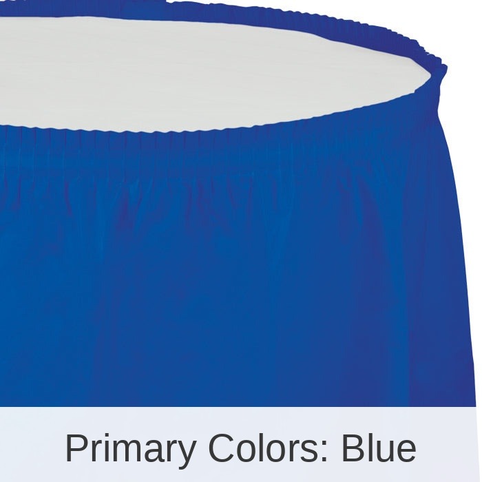 6/Case Bulk Cobalt Blue Plastic Tableskirt 29 inch x 14 ft