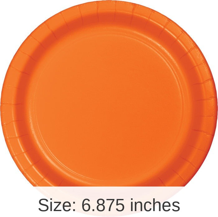 240/Case Bulk Sunkissed Orange Paper 6.75 inch Dessert Plates