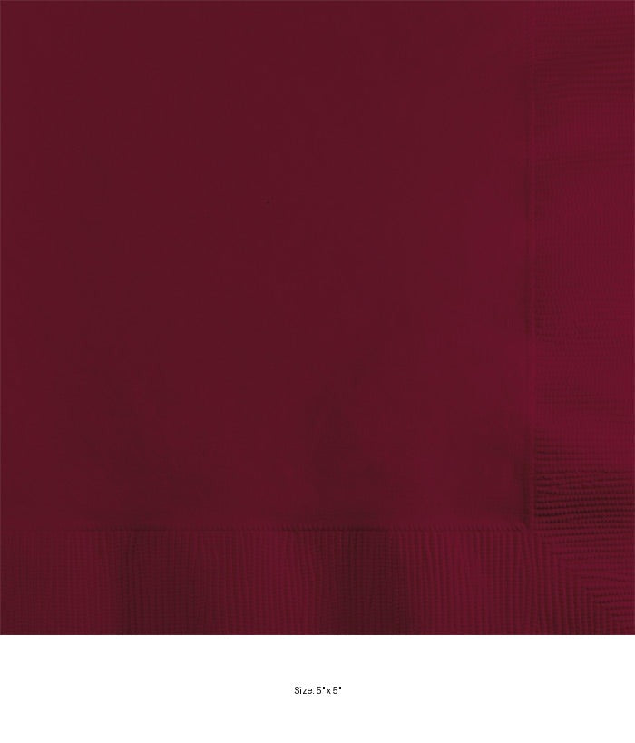 600/Case Bulk Burgundy 2 ply Beverage Napkins