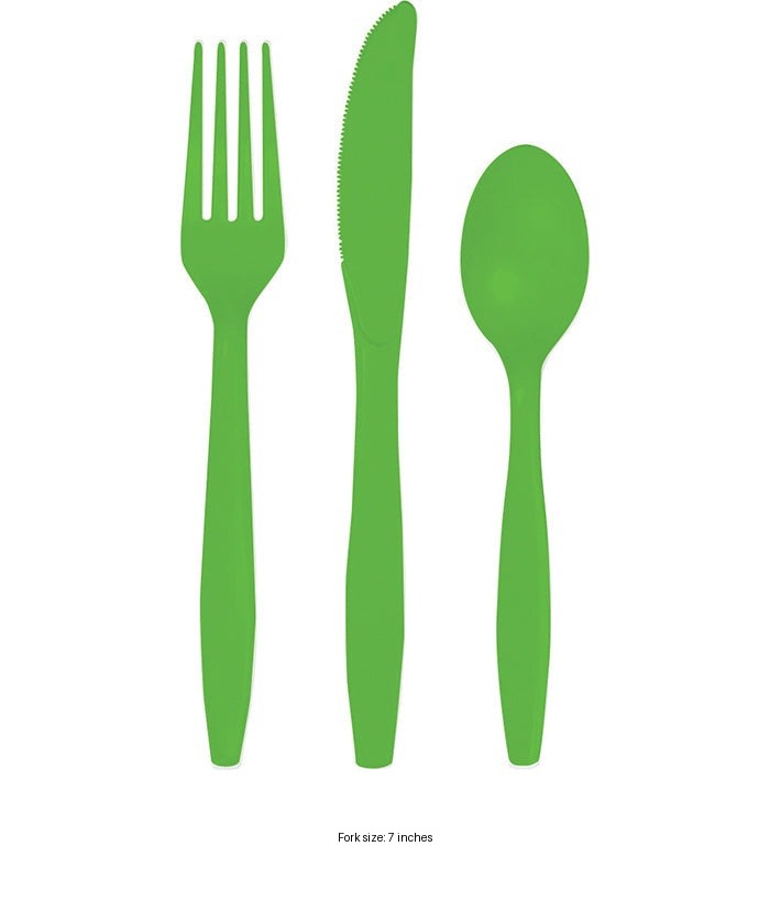 216/Case Bulk Fresh Lime Green Value Friendly Assorted Plastic Cutlery