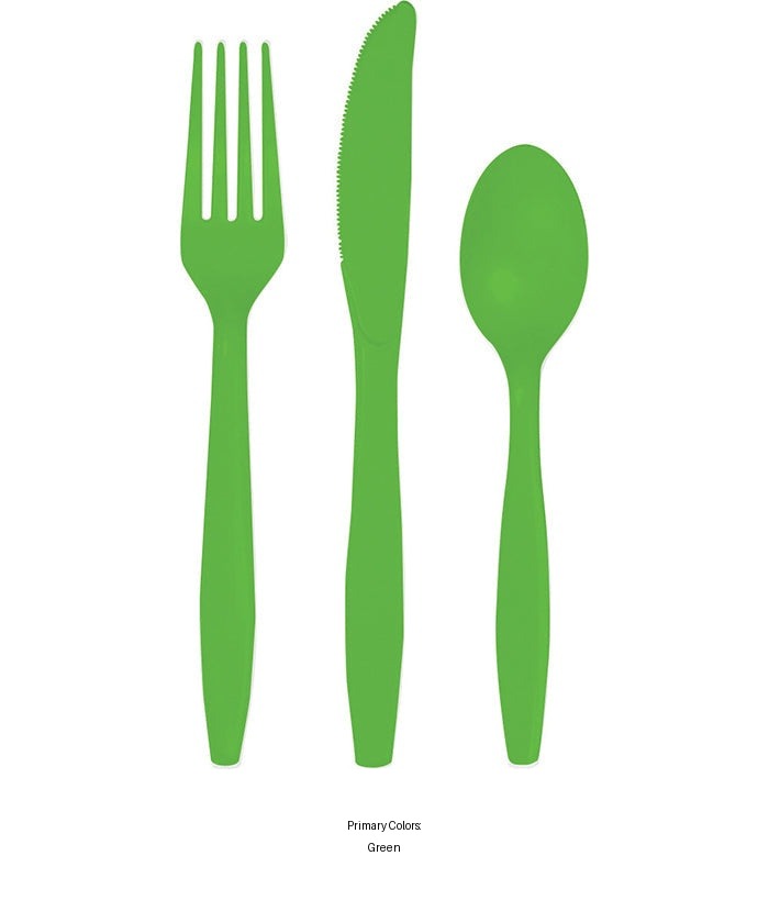216/Case Bulk Fresh Lime Green Value Friendly Assorted Plastic Cutlery