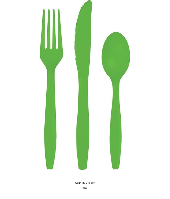 216/Case Bulk Fresh Lime Green Value Friendly Assorted Plastic Cutlery