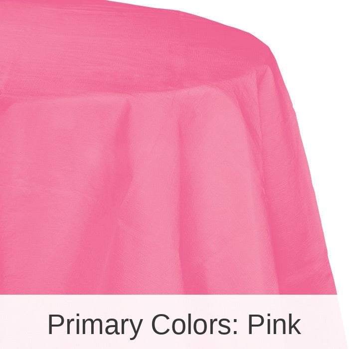 12/Case Bulk Candy Pink Round Paper Table Covers 82 inch 82 inch