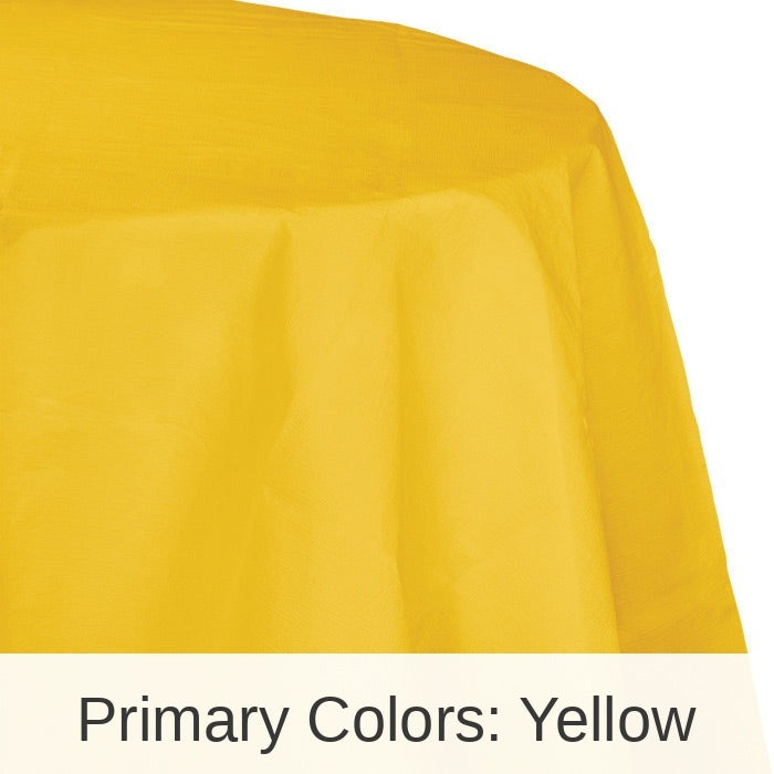 12/Case Bulk School Bus Yellow Round Paper Table Covers 82 inch