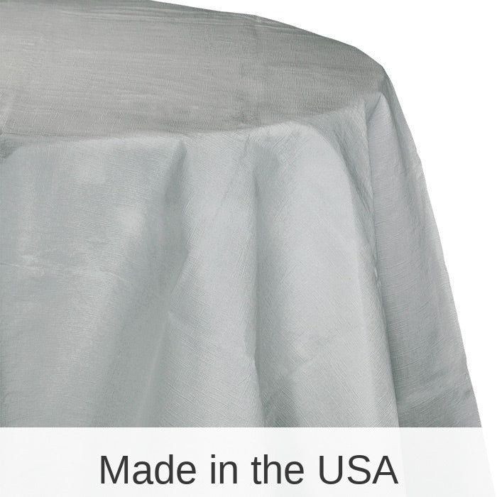 12/Case Bulk Shimmering Silver Round Paper Table Covers 82 inch