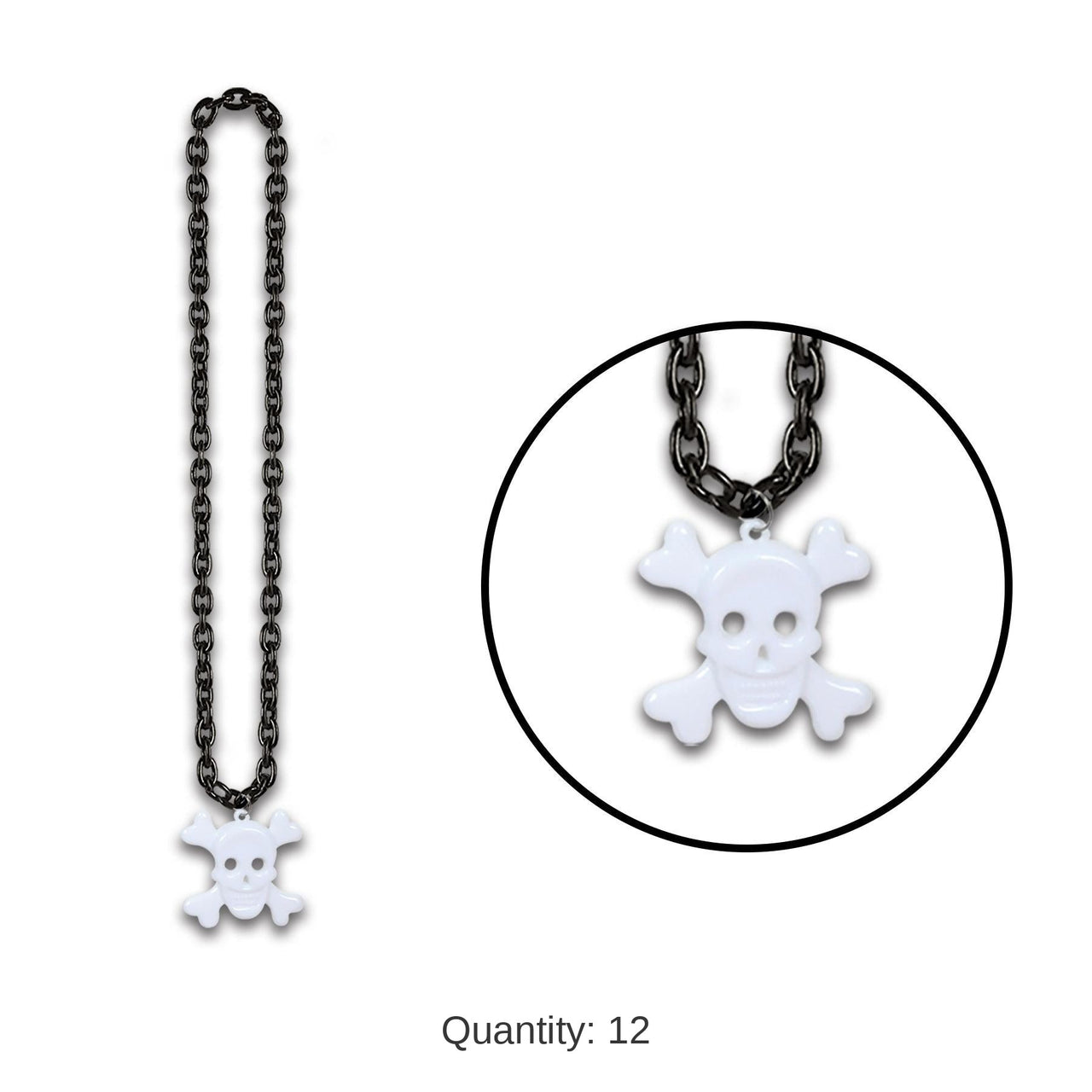 12 Pack Bulk Halloween Chain Bead Necklaces with Skull/Crossbones Medal