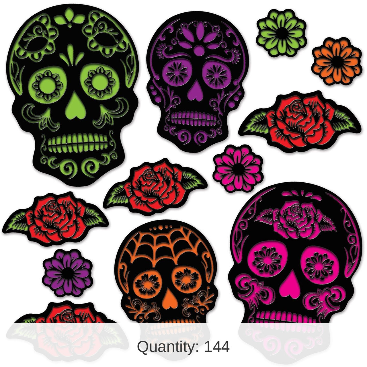 144 Pack Bulk Day Of The Dead Sugar Skull Cutouts