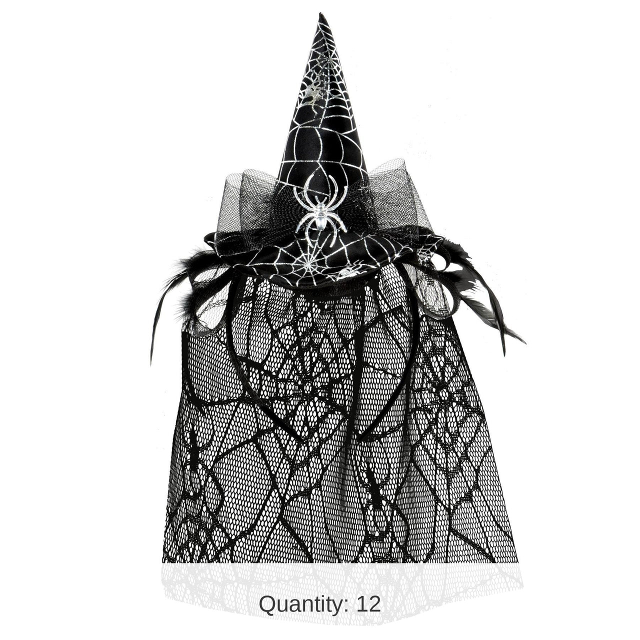 12 Pack Bulk Halloween Spider Witch Hat Headband with Veil