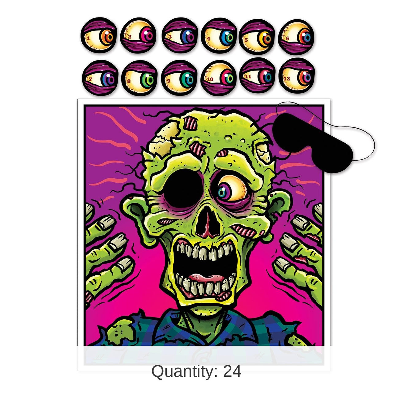 24 Pack Bulk Halloween Pin The Eyeball On The Zombie Game