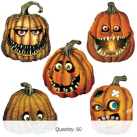 60 Piece Bulk Halloween Creepy Jack-O-Lantern Cutouts