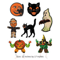 12 Pack Bulk Vintage Halloween Cling Sheet
