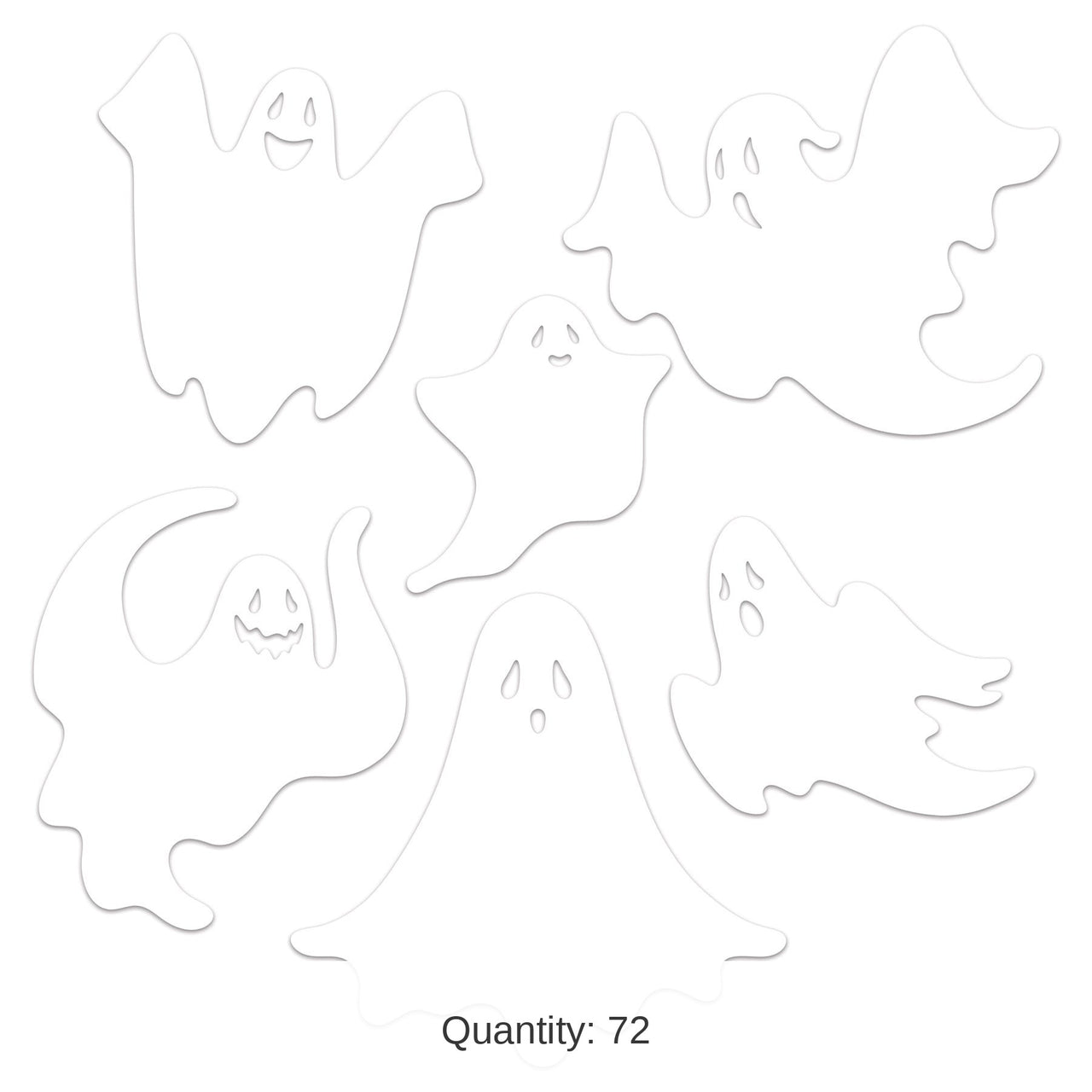 72 Pack Bulk Plastic Die-Cut Ghost Decorations