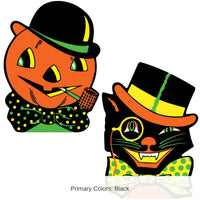 8 Pack Bulk Vintage Halloween Cat & Jack-O'-Lantern Stand-Ups
