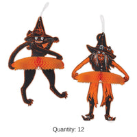 12 Pack Bulk Vintage Halloween Tango Witch/Cat Decoration Set