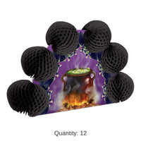 12 Pack Bulk Halloween Cauldron/Bats 2-Sided Centerpiece