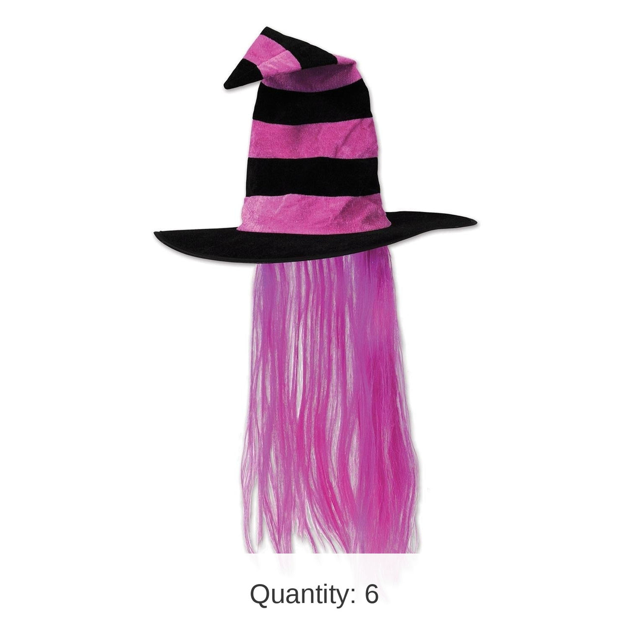 6 Pack Bulk Halloween Witch Hat with Hair - hot pink