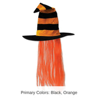 6 Pack Bulk Halloween Witch Hat with Hair - orange