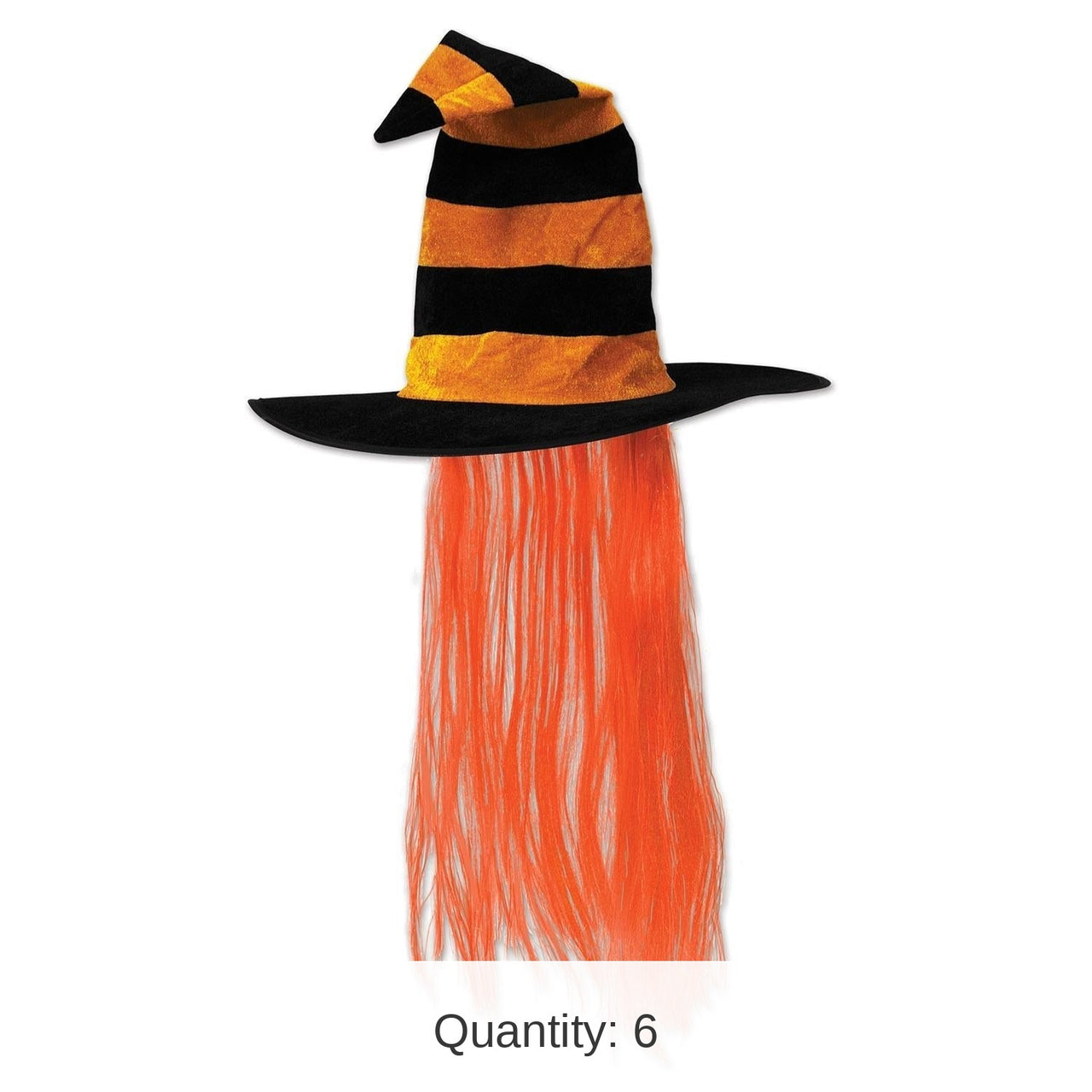 6 Pack Bulk Halloween Witch Hat with Hair - orange