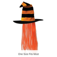 6 Pack Bulk Halloween Witch Hat with Hair - orange