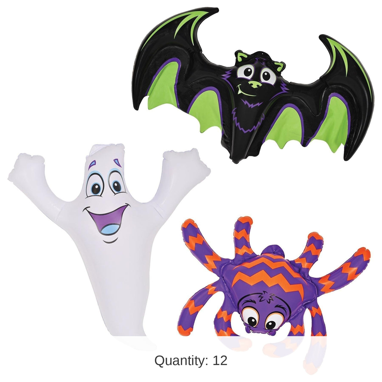 12 Pack Bulk Halloween Inflatable Bat, Ghost/Spider 3 Piece Set