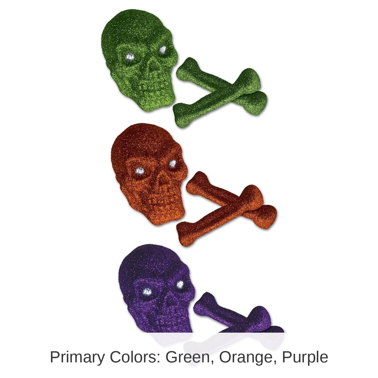 12 Pack Bulk Halloween Glittered Plastic Skull/Bones 3 Piece Set